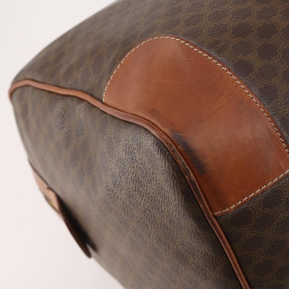CELINE Macadam Canvas Boston Bag PVC Leather Brown Gold Auth ki6500