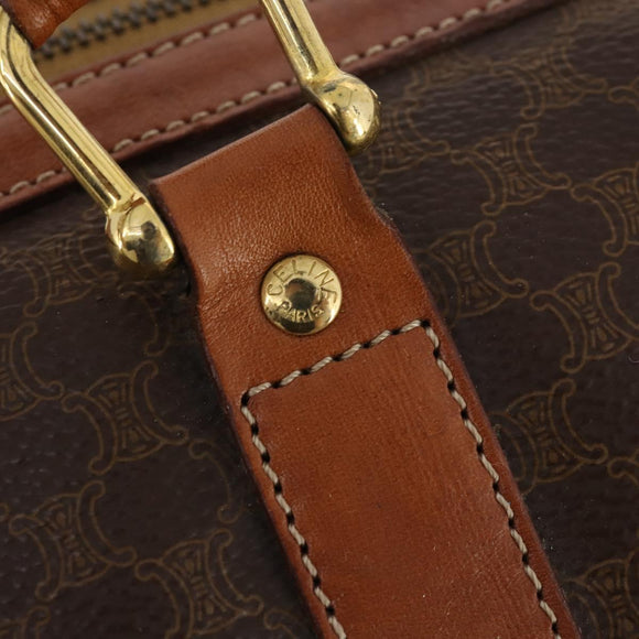 CELINE Macadam Canvas Boston Bag PVC Leather Brown Gold Auth ki6500