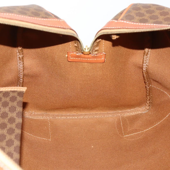 CELINE Macadam Canvas Boston Bag PVC Leather Brown Gold Auth ki6500