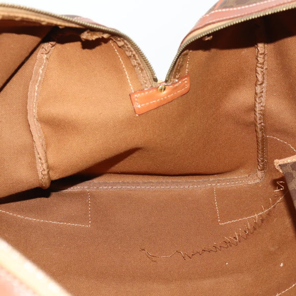 CELINE Macadam Canvas Boston Bag PVC Leather Brown Gold Auth ki6500