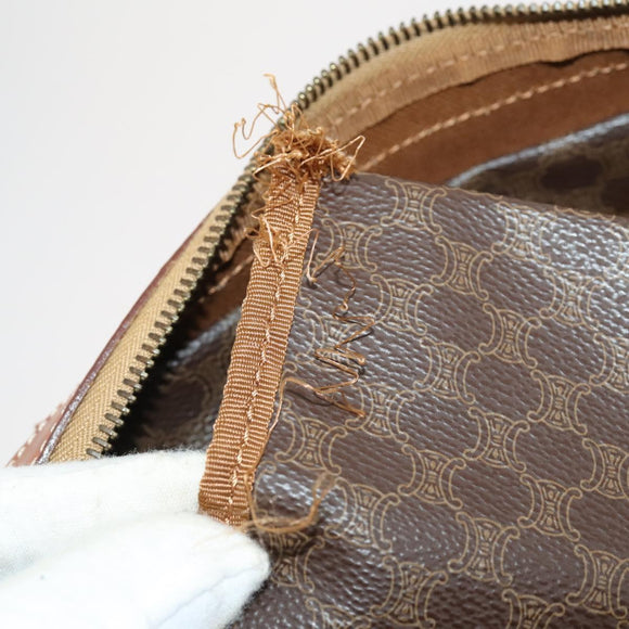 CELINE Macadam Canvas Boston Bag PVC Leather Brown Gold Auth ki6500