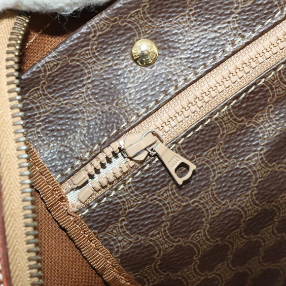 CELINE Macadam Canvas Boston Bag PVC Leather Brown Gold Auth ki6500