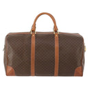 CELINE Macadam Canvas Boston Bag PVC Leather Brown Gold Auth ki6500-2