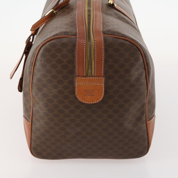CELINE Macadam Canvas Boston Bag PVC Leather Brown Gold Auth ki6500