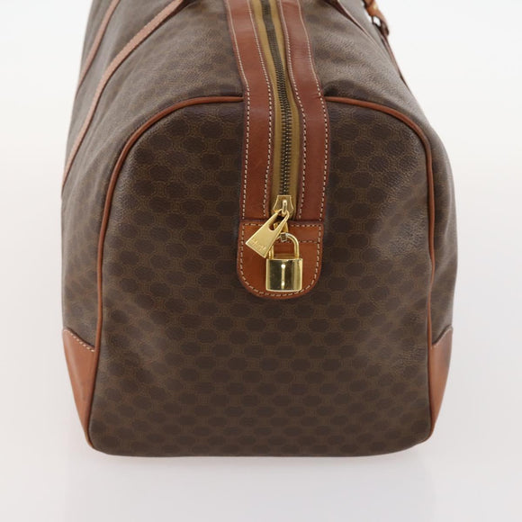 CELINE Macadam Canvas Boston Bag PVC Leather Brown Gold Auth ki6500