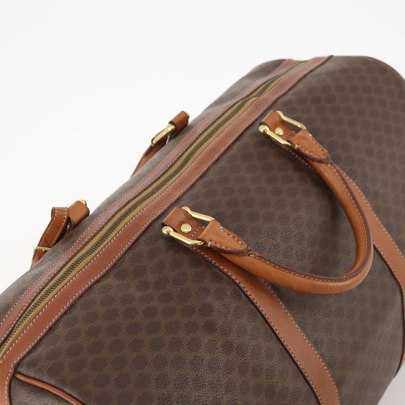 CELINE Macadam Canvas Boston Bag PVC Leather Brown Gold Auth ki6500
