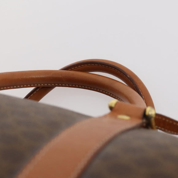 CELINE Macadam Canvas Boston Bag PVC Leather Brown Gold Auth ki6500