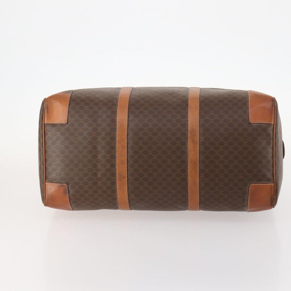 CELINE Macadam Canvas Boston Bag PVC Leather Brown Gold Auth ki6500