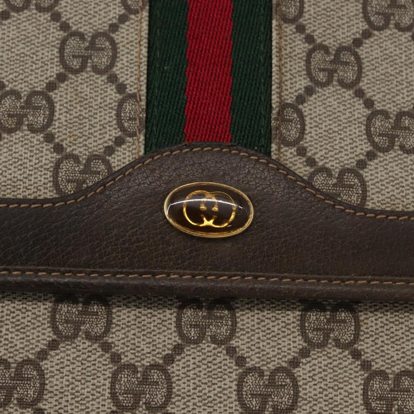 GUCCI Web Sherry Line GG Supreme Shoulder Bag PVC Beige Gold Auth ki6502