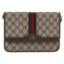 GUCCI Web Sherry Line GG Supreme Shoulder Bag PVC Beige Gold Auth ki6502-13