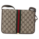 GUCCI Web Sherry Line GG Supreme Shoulder Bag PVC Beige Gold Auth ki6502-2