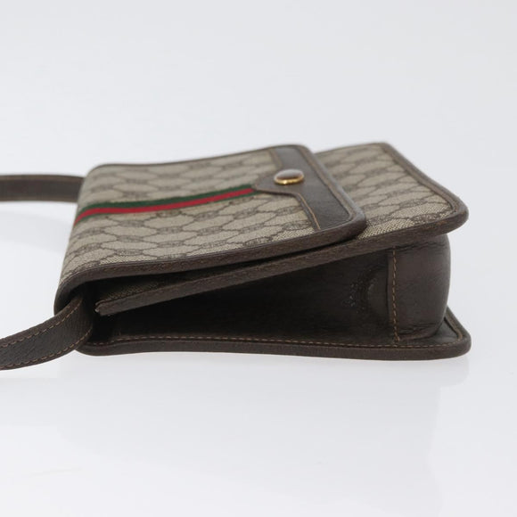GUCCI Web Sherry Line GG Supreme Shoulder Bag PVC Beige Gold Auth ki6502