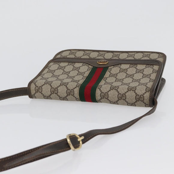 GUCCI Web Sherry Line GG Supreme Shoulder Bag PVC Beige Gold Auth ki6502