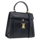Salvatore Ferragamo Hand Bag Leather 2way Navy Gold Auth ki6504-1
