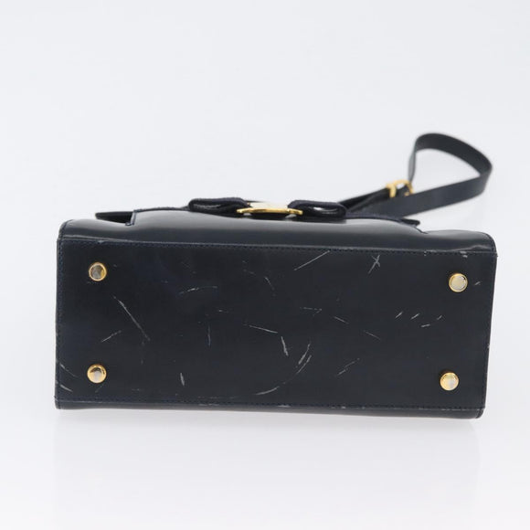 Salvatore Ferragamo Hand Bag Leather 2way Navy Gold Auth ki6504