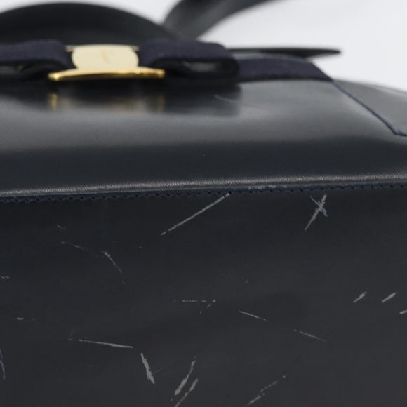 Salvatore Ferragamo Hand Bag Leather 2way Navy Gold Auth ki6504