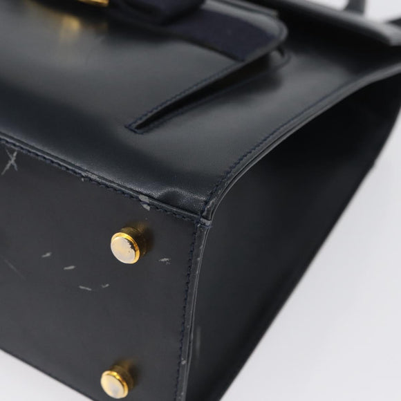 Salvatore Ferragamo Hand Bag Leather 2way Navy Gold Auth ki6504