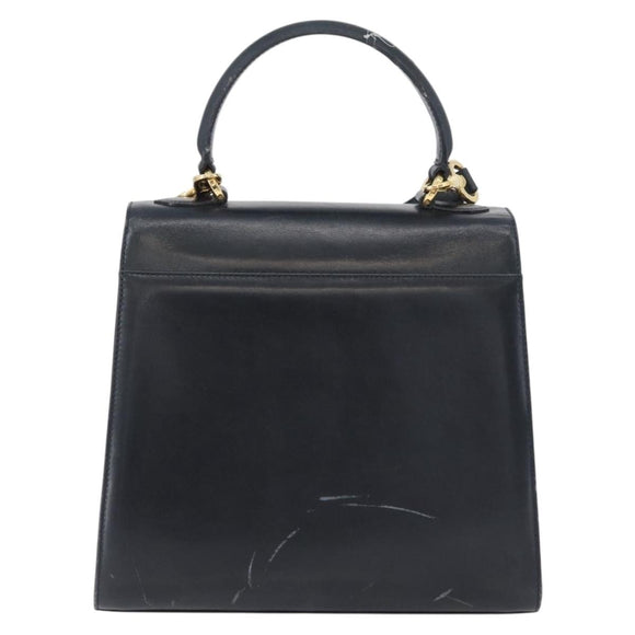 Salvatore Ferragamo Hand Bag Leather 2way Navy Gold Auth ki6504