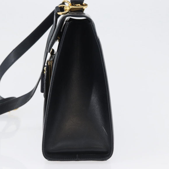 Salvatore Ferragamo Hand Bag Leather 2way Navy Gold Auth ki6504