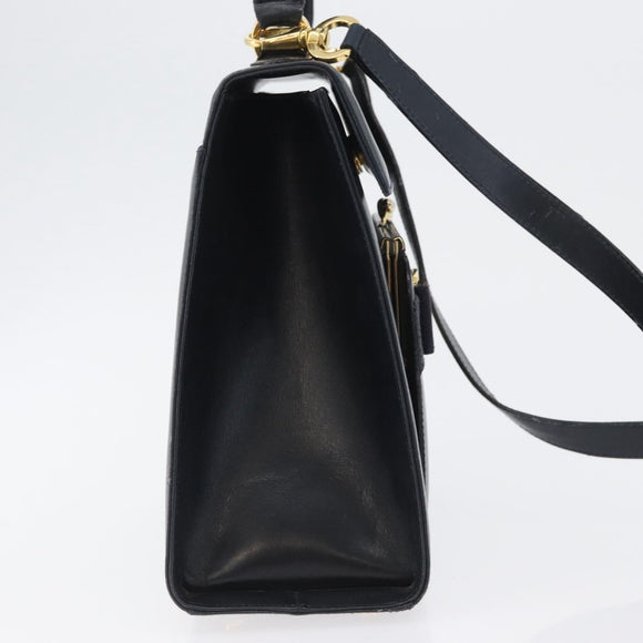 Salvatore Ferragamo Hand Bag Leather 2way Navy Gold Auth ki6504