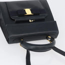Salvatore Ferragamo Hand Bag Leather 2way Navy Gold Auth ki6504-7