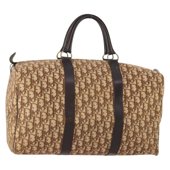 Christian Dior Trotter Canvas Boston Bag Brown Gold Auth ki6505