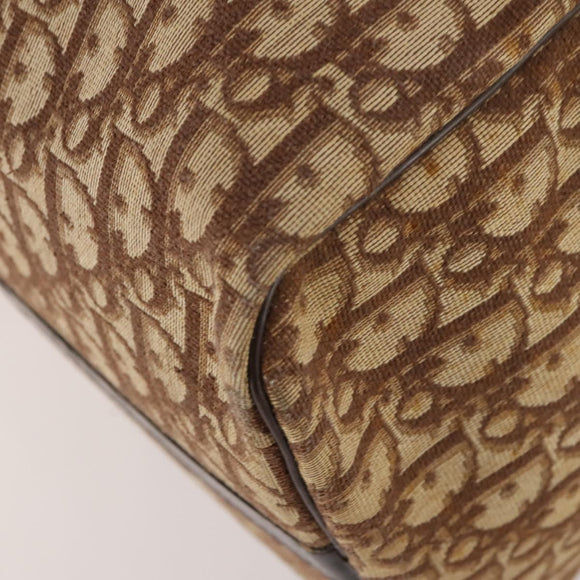 Christian Dior Trotter Canvas Boston Bag Brown Gold Auth ki6505