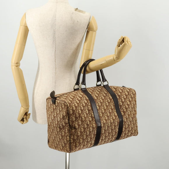 Christian Dior Trotter Canvas Boston Bag Brown Gold Auth ki6505