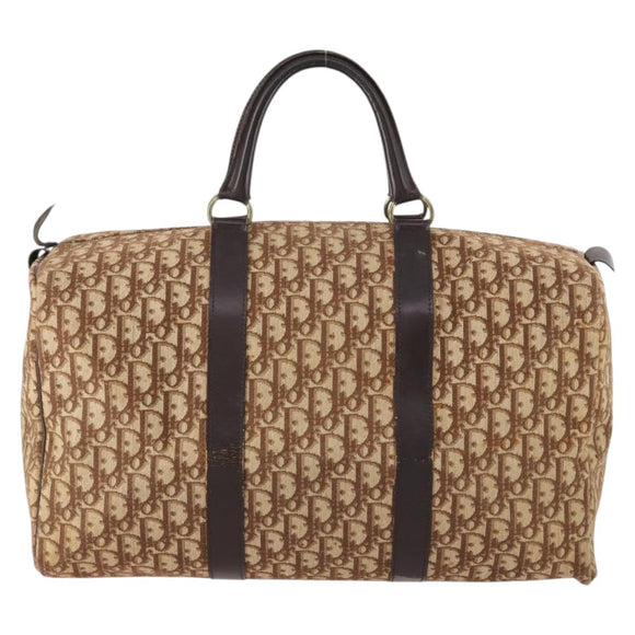 Christian Dior Trotter Canvas Boston Bag Brown Gold Auth ki6505