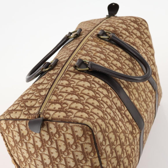Christian Dior Trotter Canvas Boston Bag Brown Gold Auth ki6505