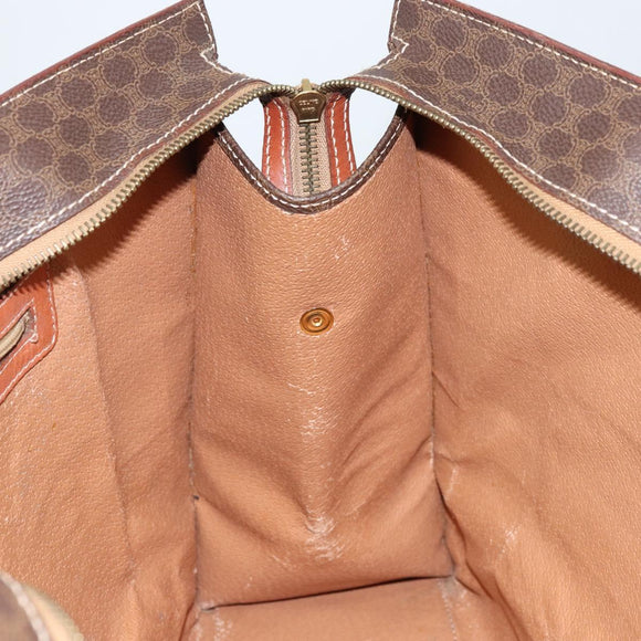 CELINE Macadam Canvas Tote Bag PVC Leather Brown Gold Auth ki6506