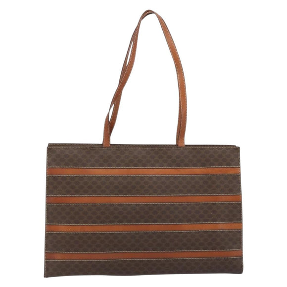 CELINE Macadam Canvas Tote Bag PVC Leather Brown Gold Auth ki6506