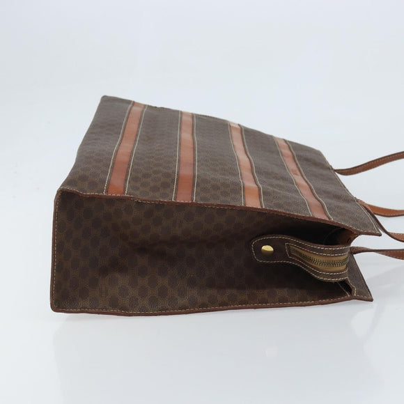CELINE Macadam Canvas Tote Bag PVC Leather Brown Gold Auth ki6506