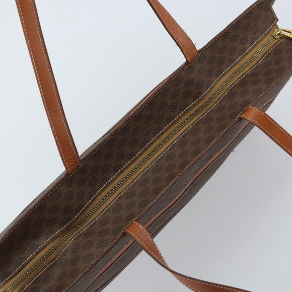 CELINE Macadam Canvas Tote Bag PVC Leather Brown Gold Auth ki6506
