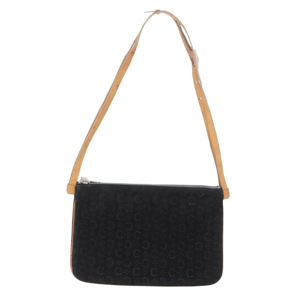 CELINE C Macadam Canvas Shoulder Bag Suede Leather Black Silver Auth ki6507