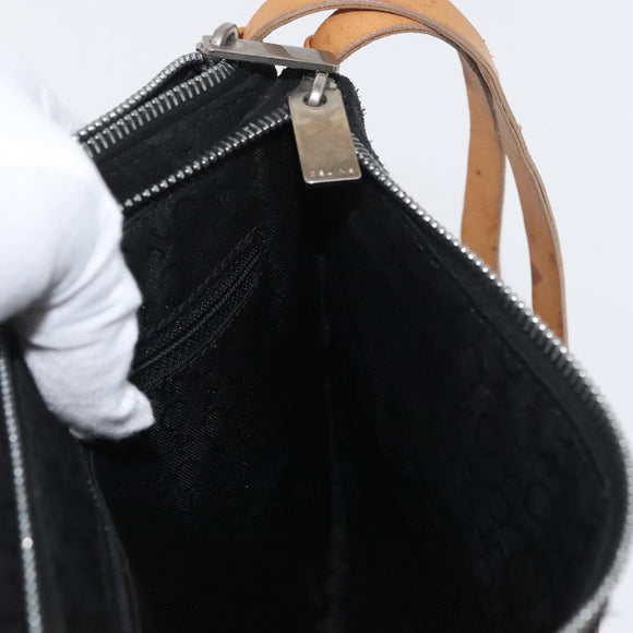 CELINE C Macadam Canvas Shoulder Bag Suede Leather Black Silver Auth ki6507