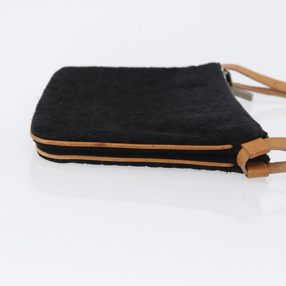 CELINE C Macadam Canvas Shoulder Bag Suede Leather Black Silver Auth ki6507