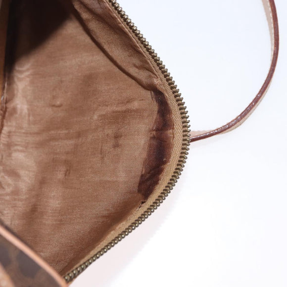 CELINE Macadam Canvas Shoulder Bag PVC Leather Brown Gold Auth ki6508