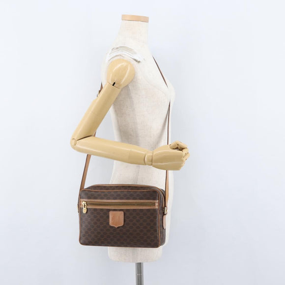 CELINE Macadam Canvas Shoulder Bag PVC Leather Brown Gold Auth ki6508