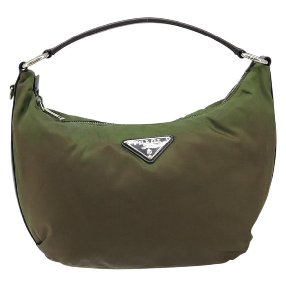 PRADA Shoulder Bag Nylon Silver Khaki Auth ki6511