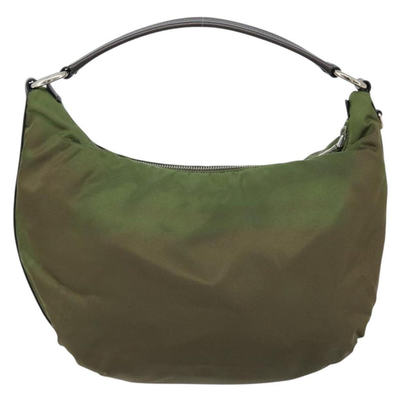 PRADA Shoulder Bag Nylon Silver Khaki Auth ki6511
