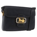 CELINE Horse Carriage Shoulder Bag Leather Black Gold Auth ki6513-1