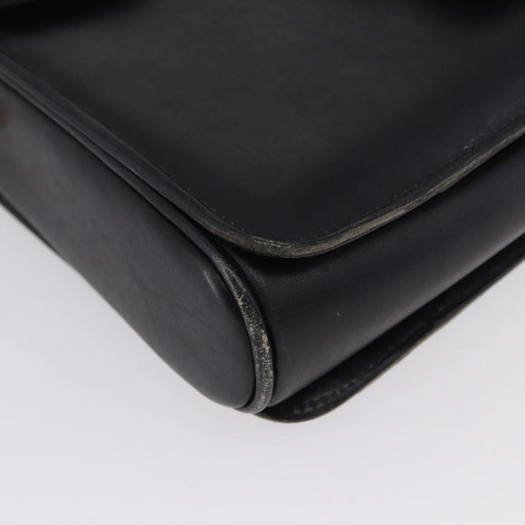 CELINE Horse Carriage Shoulder Bag Leather Black Gold Auth ki6513