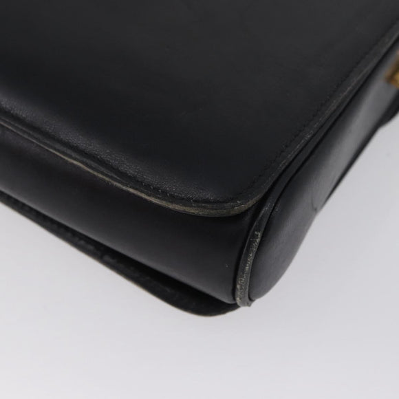 CELINE Horse Carriage Shoulder Bag Leather Black Gold Auth ki6513