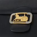 CELINE Horse Carriage Shoulder Bag Leather Black Gold Auth ki6513-17