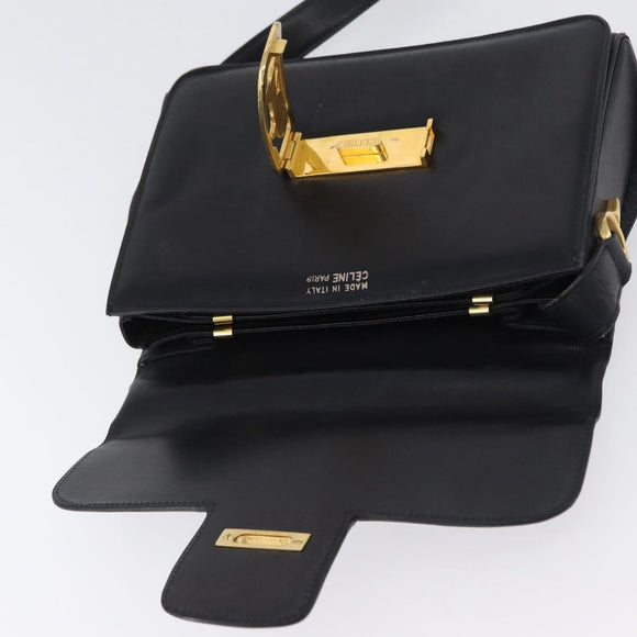 CELINE Horse Carriage Shoulder Bag Leather Black Gold Auth ki6513
