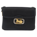 CELINE Horse Carriage Shoulder Bag Leather Black Gold Auth ki6513-13