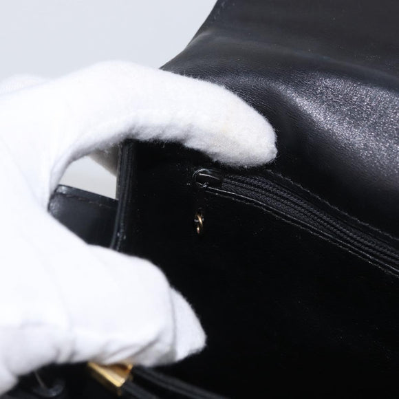 CELINE Horse Carriage Shoulder Bag Leather Black Gold Auth ki6513
