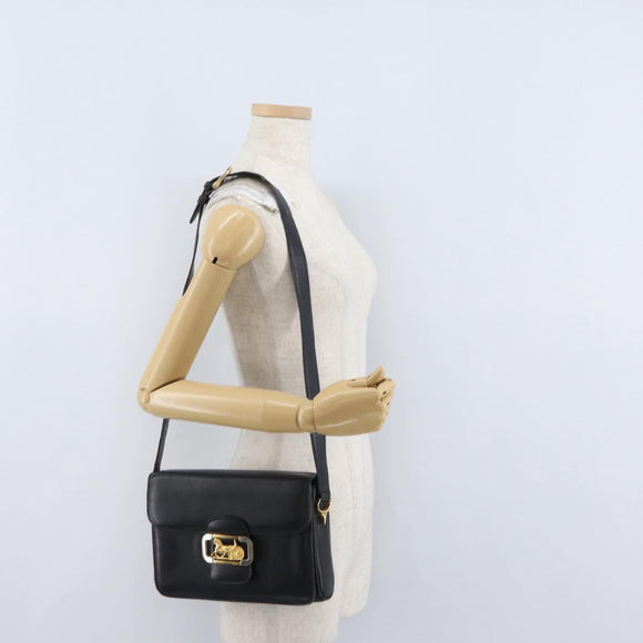 CELINE Horse Carriage Shoulder Bag Leather Black Gold Auth ki6513