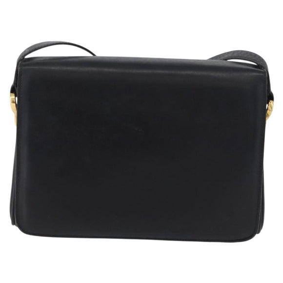 CELINE Horse Carriage Shoulder Bag Leather Black Gold Auth ki6513